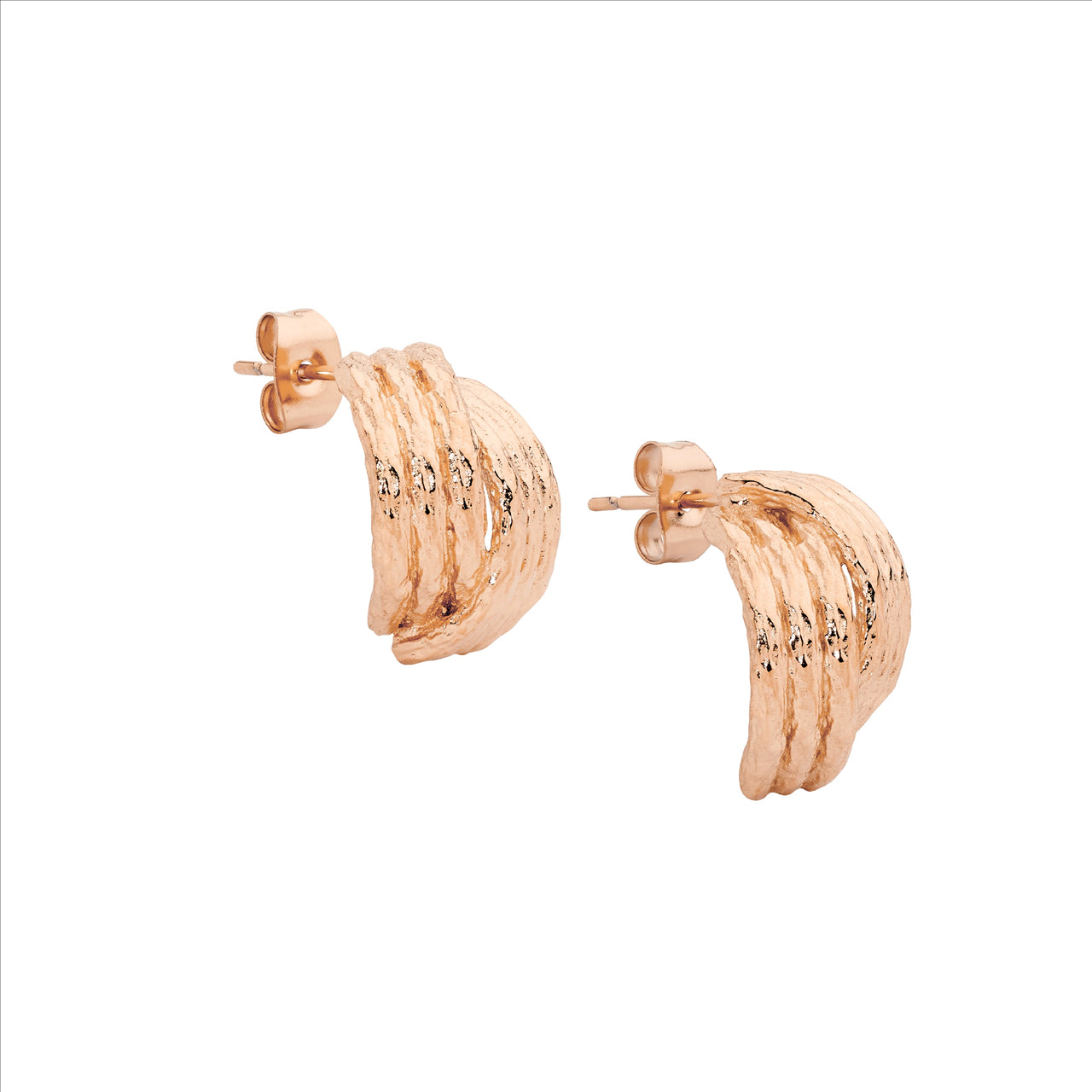 STAINLESS STEEL CROSS OVER HOOP EARRINGS 17MM - R/G PLATED