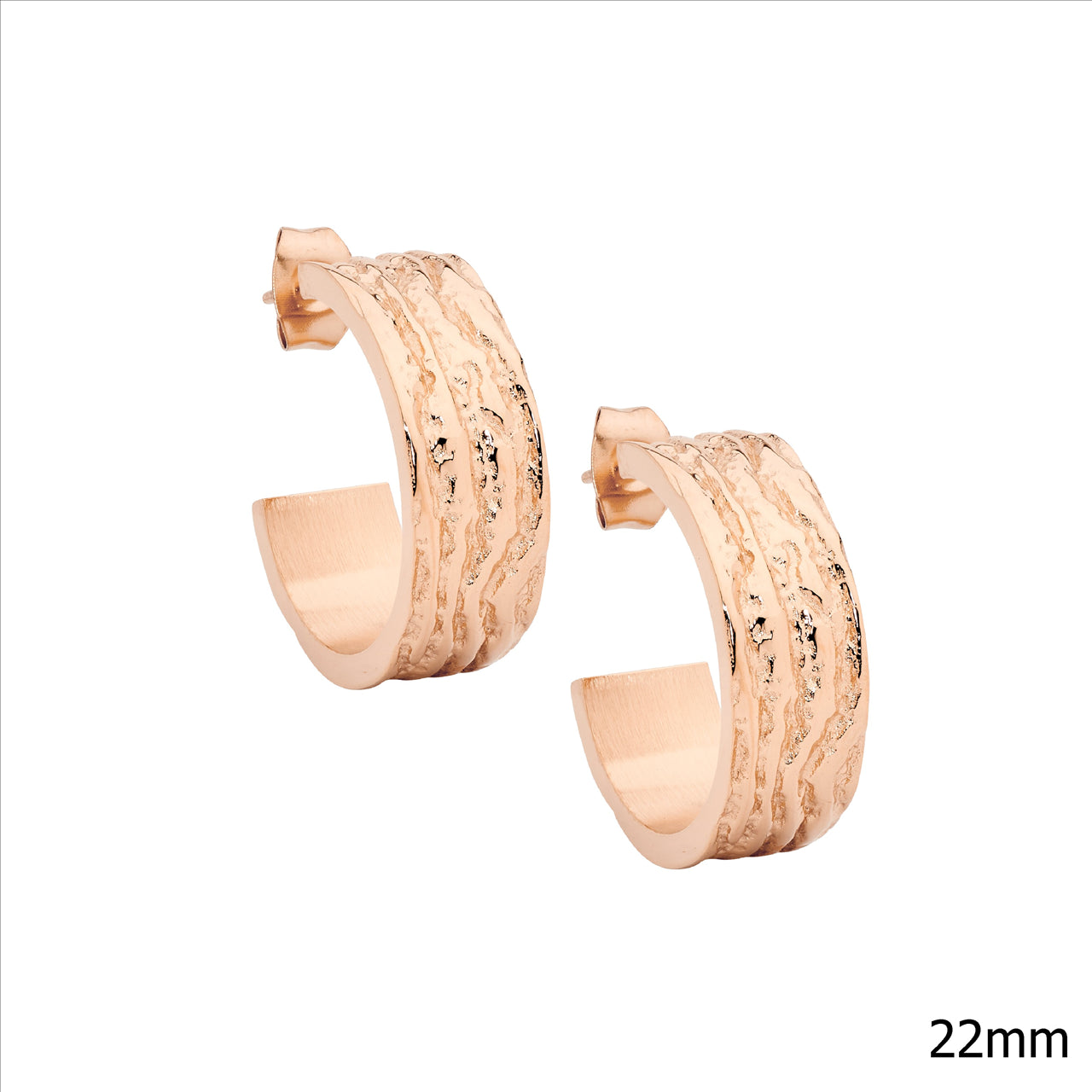 STAINLESS STEEL WAVE FEATURE HOOP EARRINGS 22MM - R/G PLATED