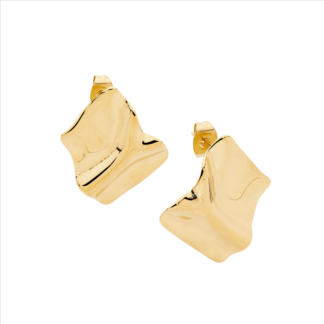 STAINLESS STEEL RECTANGLE CREASE STUD EARRINGS - Y/G PLATED