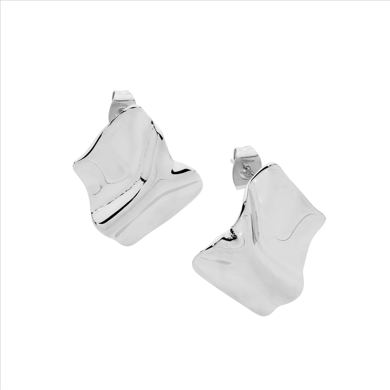 STAINLESS STEEL RECTANGLE CREASE STUD EARRINGS