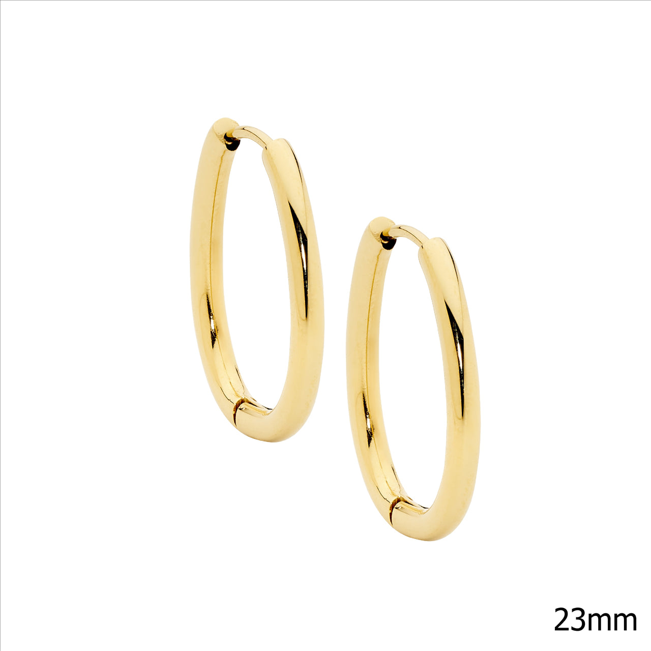 STAINLESS STEEL OVAL TUBE HOOP EARRINGS 23MM - Y/G PLATED