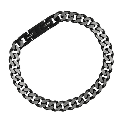 Mens Black Stainless Steel Curb Bracelet - 21cm+ext