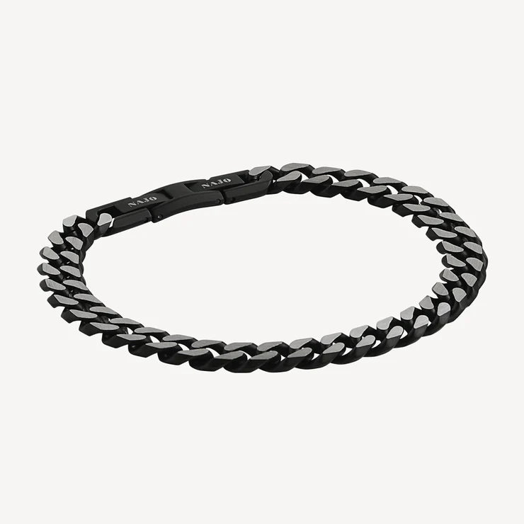 Mens Black Stainless Steel Curb Bracelet - 21cm+ext