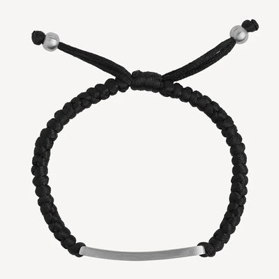 Mens Black Braided Cord Bracelet with Stainless Steel ID Plate - Adjustable Size