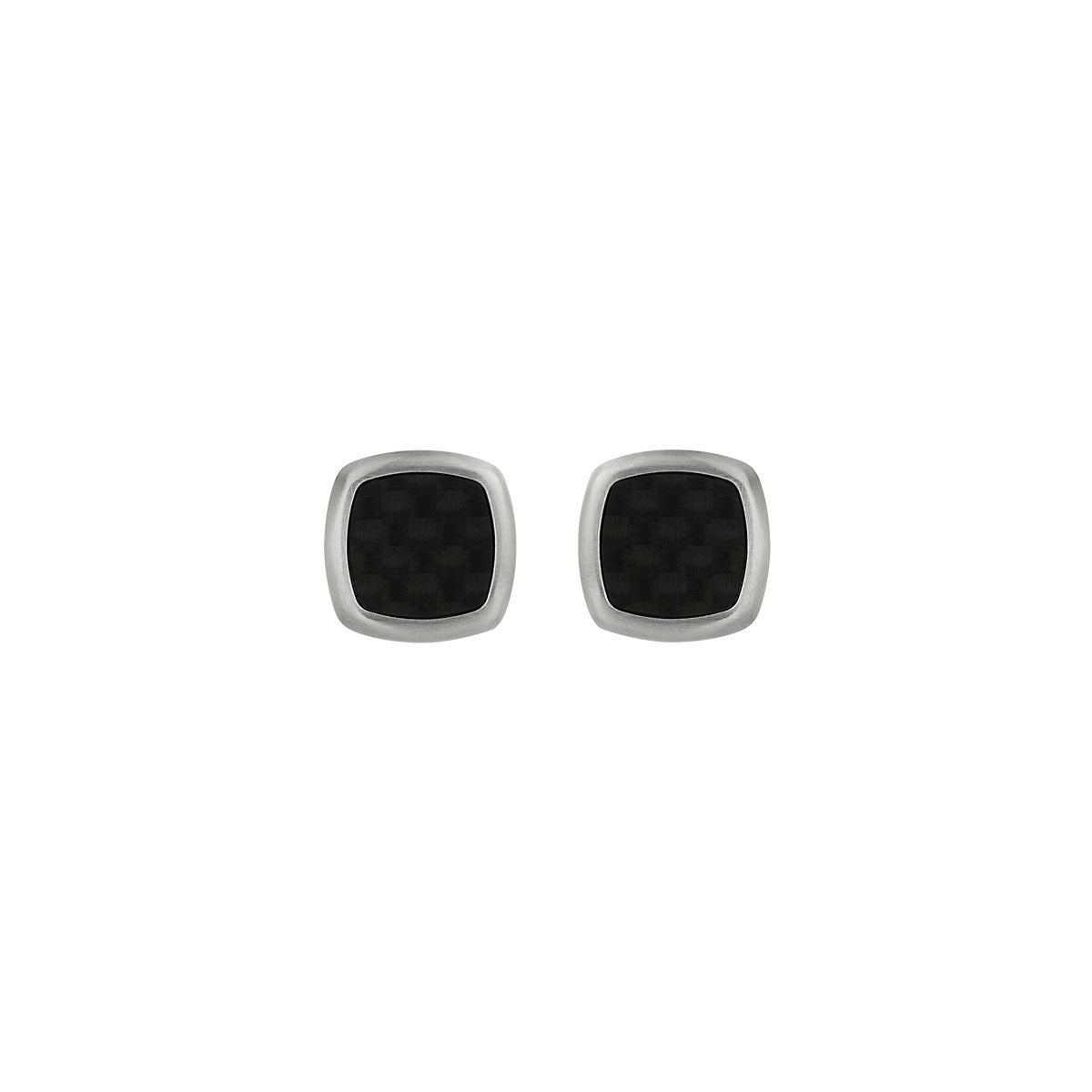 Mens Stainless Steel Cufflinks with Black Carbon Fibre Insert 14mm