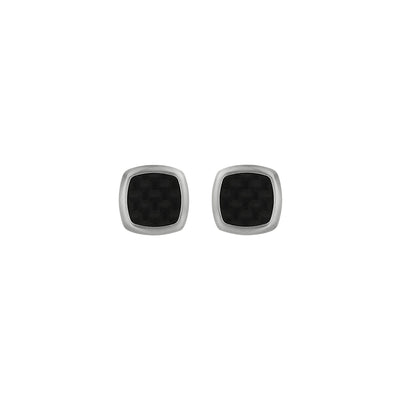Mens Stainless Steel Cufflinks with Black Carbon Fibre Insert 14mm