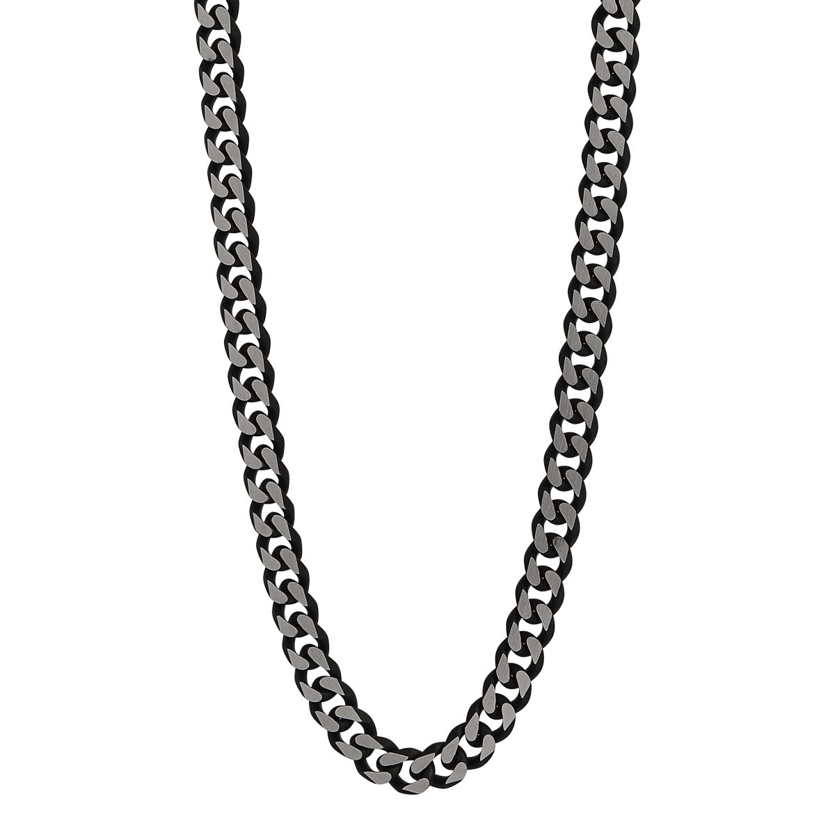 Mens Stainless Steel Flat Curb Necklace 8.5mm with IP Black Plating - 55cm