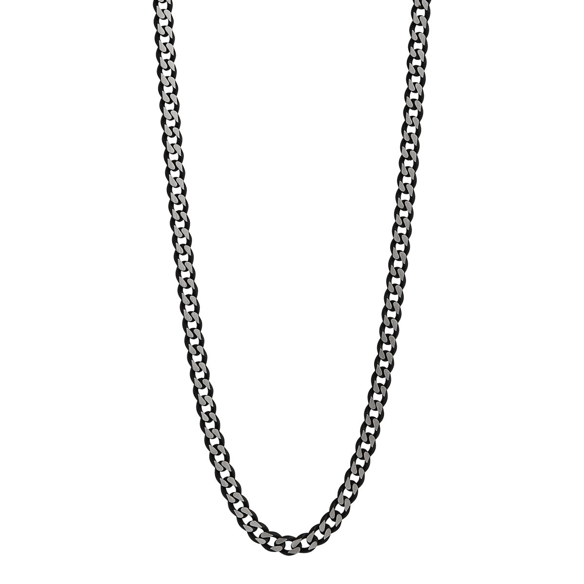 Mens Stainless Steel Flat Curb Necklace 5mm with IP Black Plating - 55cm