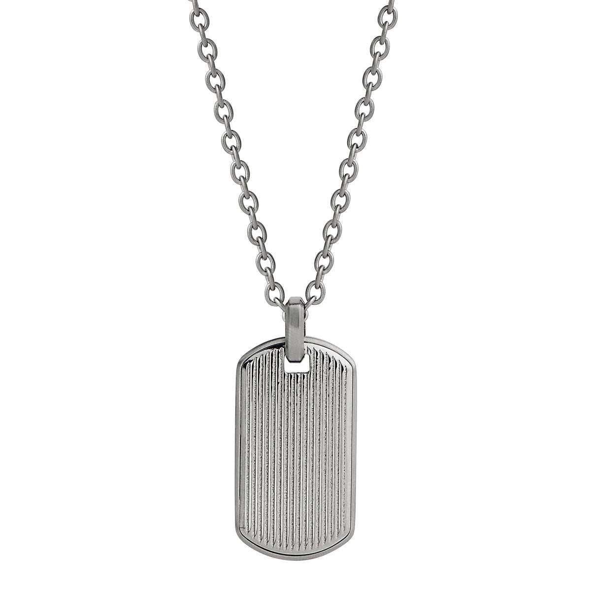 Mens Stainless Steel Ridged Pattern Dog Tag Pendant 19x32mm with Chain - 55cm
