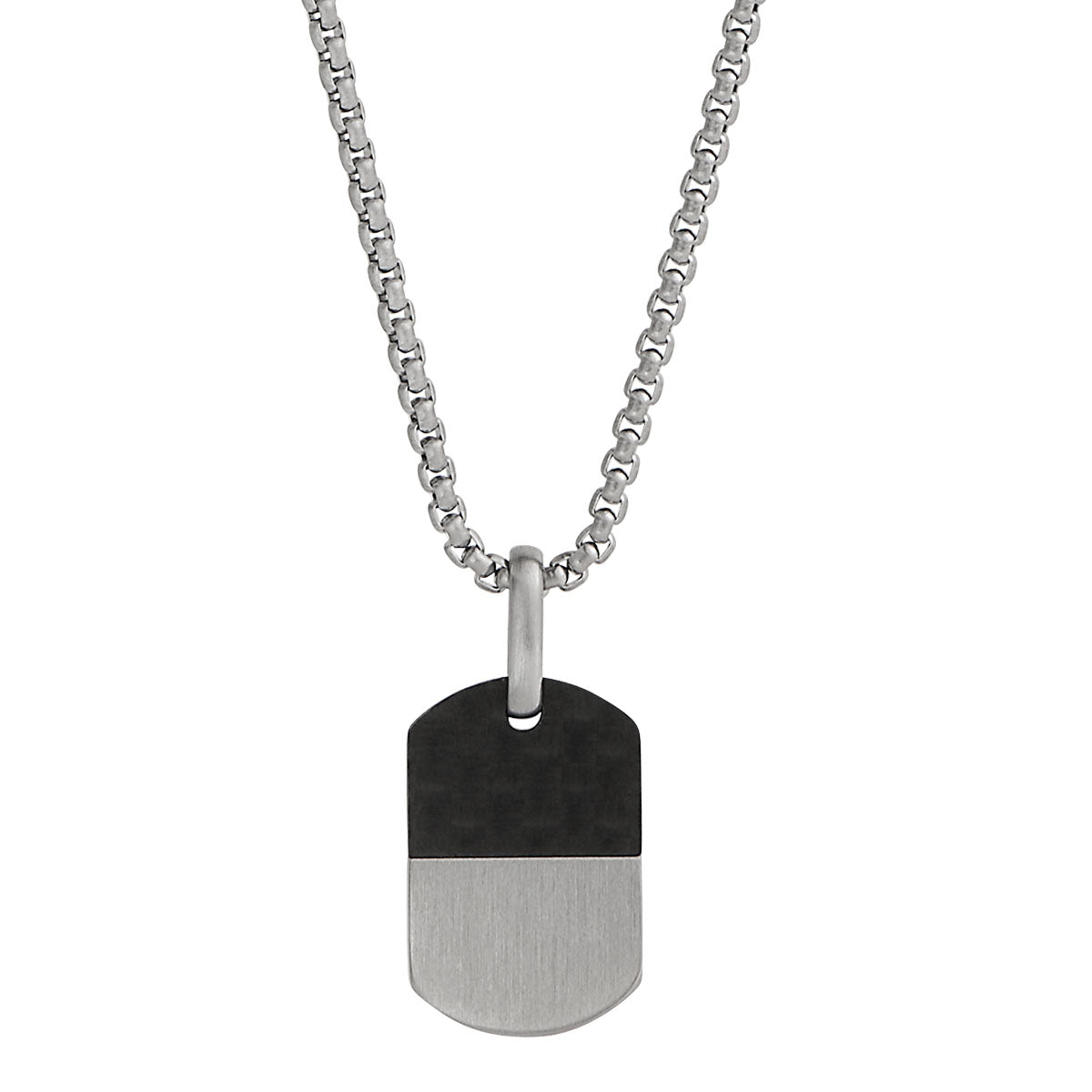 Mens Stainless Steel Dog Tag Pendant with Black Carbon Fibre Top 13x20mm with Chain - 55cm
